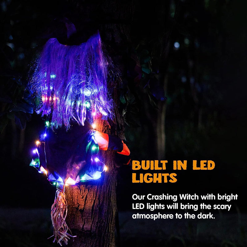 40" Light-up Witch Crashing on a Tree Halloween Decoration