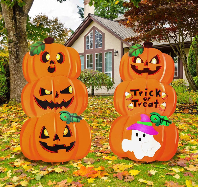 2 Set Metal Halloween Pumpkin & Ghost Yard Signs