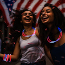 JOYIN 72 Pcs July 4th Glow Sticks Bulk with Connectors, Red White Blue 3 Colors In 1 Glow in The Dark Stick, Light Up Bracelets & Necklaces for Kids & Adults, Party Favor Supplies For Independence Day