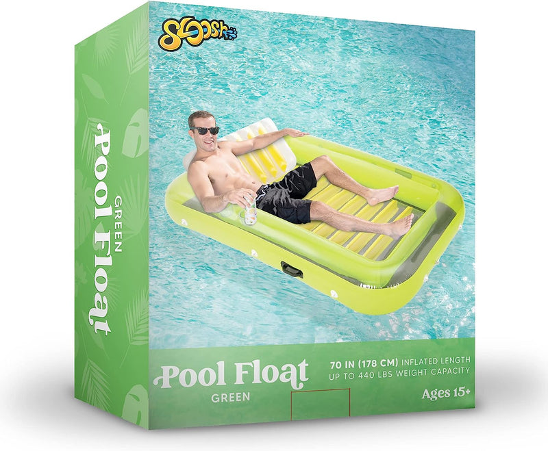 Sloosh 70in Inflatable Tanning Pool Lounge Float with Pillow, Green