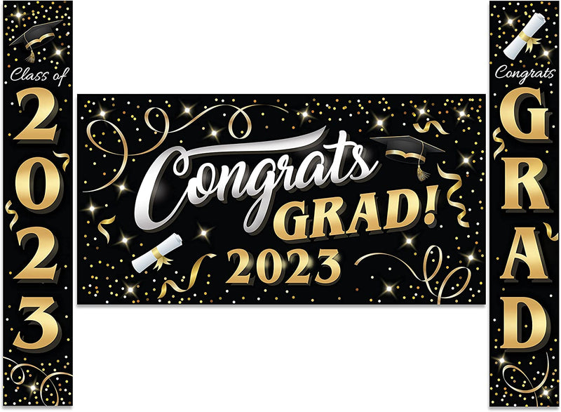 36inx70in Congratulation Graduate Banner Backdrop + 2Pcs Hanging Banners