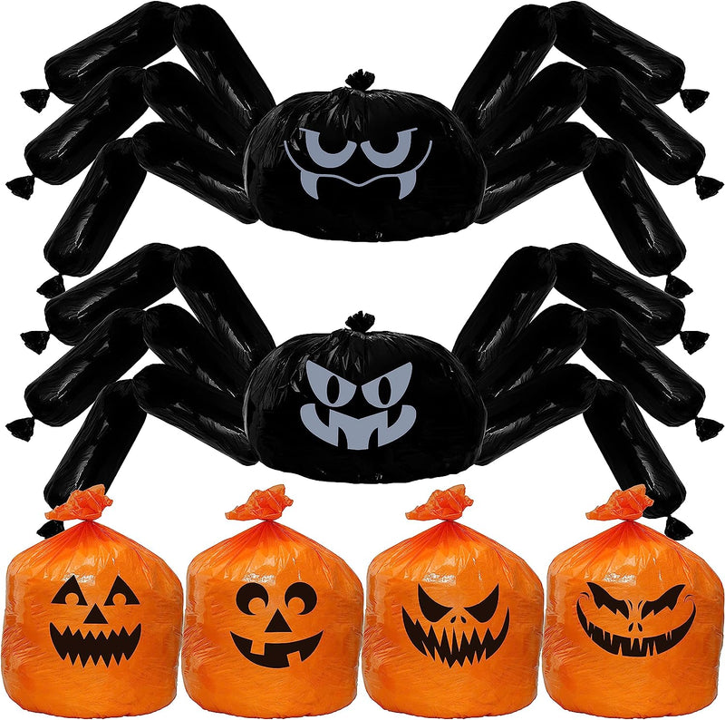 Halloween Pumpkin Leaf Bags and Spider, 6 Pack