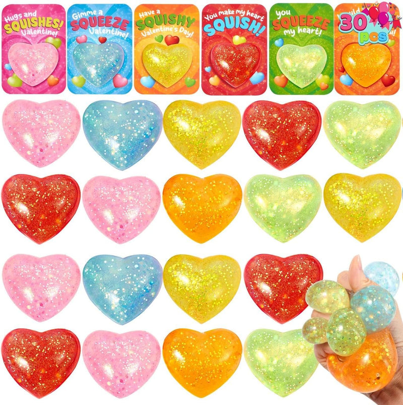 JOYIN 30 PCS Valentines Day Heart Stress Balls with Cards