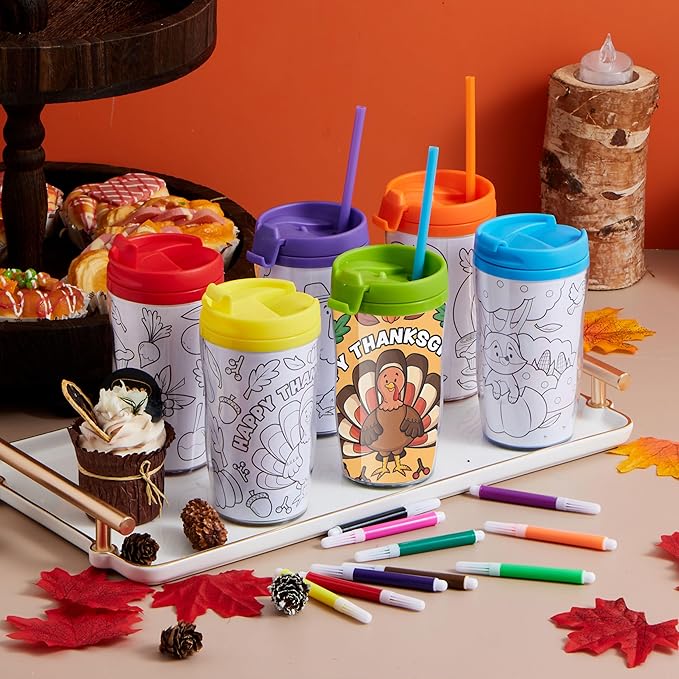 12 Pcs Thanksgiving Coloring Cup for Kids