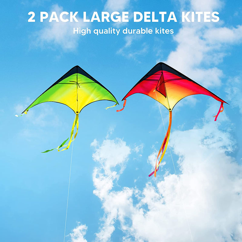 2Pcs Big Delta Kite with 262.5ft Kite String, Red & Green