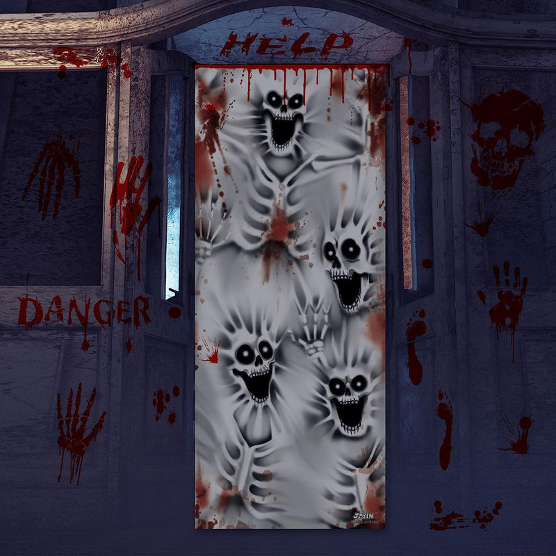 Skeleton Door Cover+Bloody Window Stickers