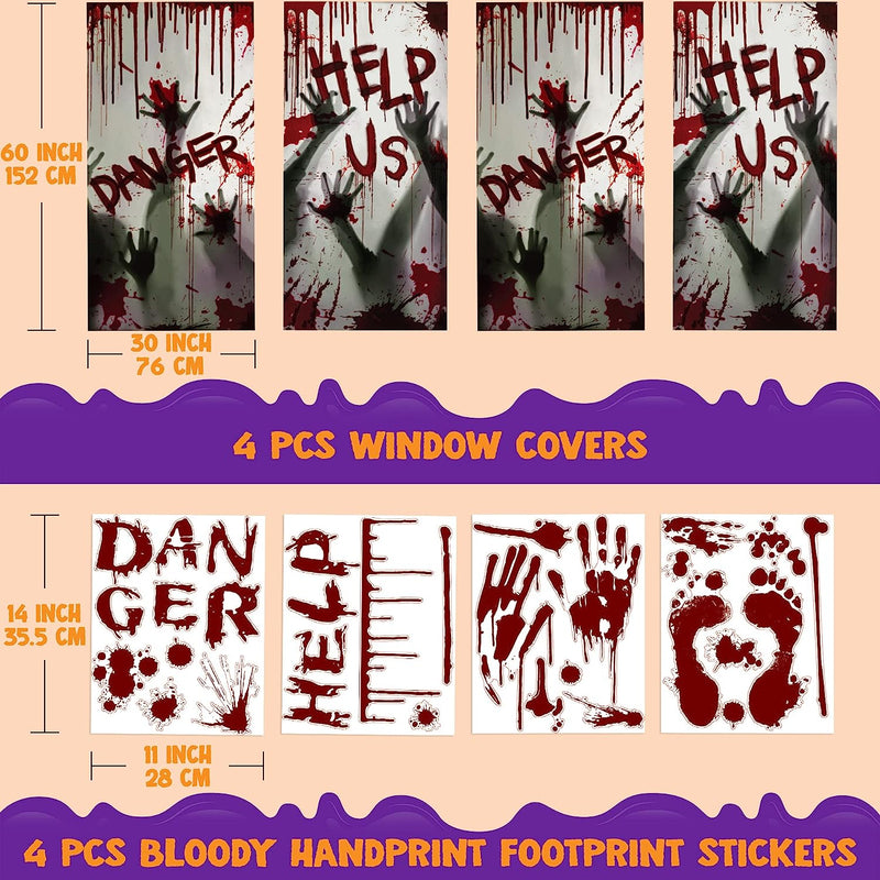 Zombie Hand Window Covers 4 Pcs with Window Stickers
