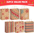 24 PCS Christmas Kraft Gift Bags Xmas Holiday Paper Goody Wrap Shopping Bags with Handles for Holiday Presents