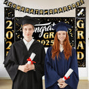 JOYIN Graduation Party Decorations Class of 2025, Black & Gold Grad Celebration Supplies Set with Backdrop Banner, Porch Sign, Balloons, Foil Number 2025, Hanging Strip for High School College Grad