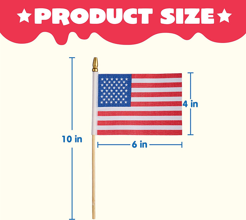 12 Pcs American Flags with Handheld Wooden Sticks, 10"