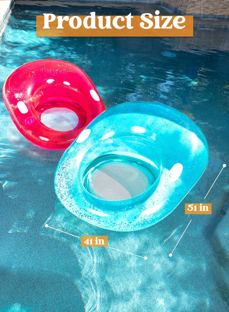 2Pcs Glittering Inflatable Pool Float, 51inx 41in Cyan & Pink