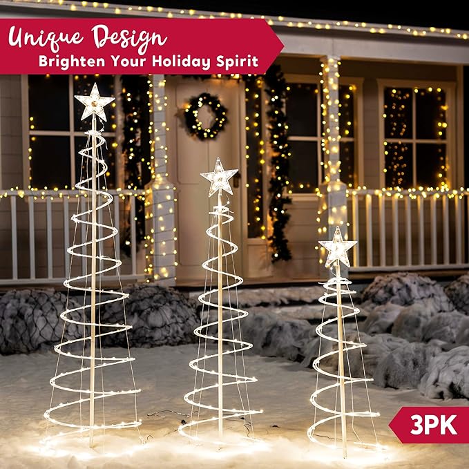 3 Packs Lighted Spiral Christmas Tree Set