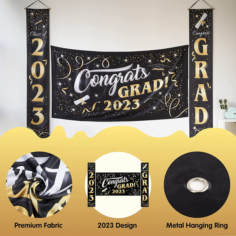 36inx70in Congratulation Graduate Banner Backdrop + 2Pcs Hanging Banners