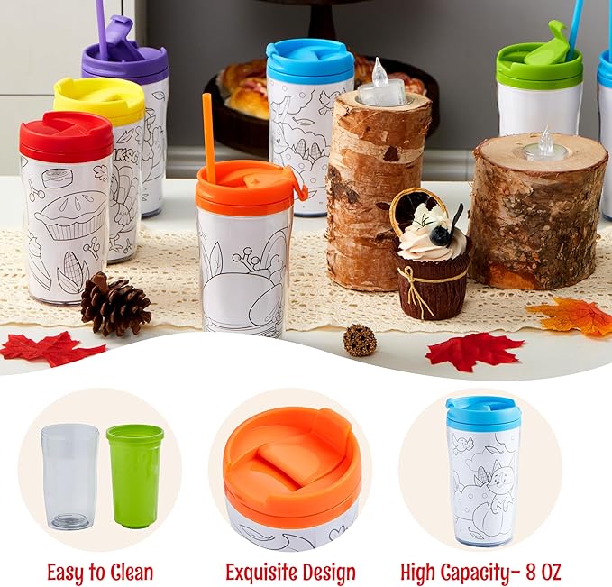 12 Pcs Thanksgiving Coloring Cup for Kids