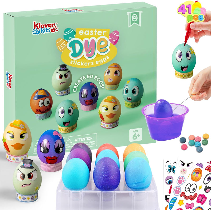 Klever Easter Egg Decorating DIY Kit with Dye Tablets and Easter Make a Face Stickers