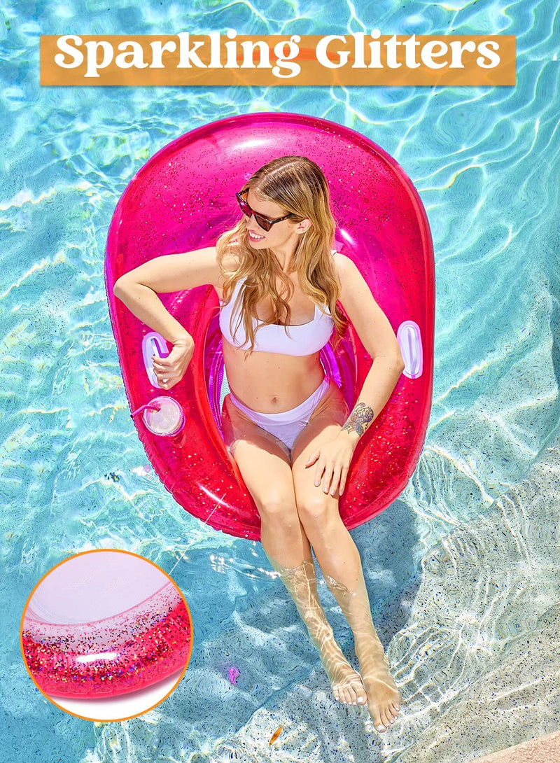 2Pcs Glittering Inflatable Pool Float, 51inx 41in Cyan & Pink