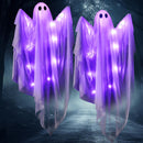 35.5” Halloween Hanging Light up Ghost with Purple LED Light