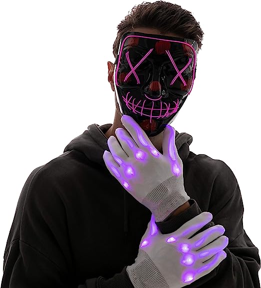 Purple Led Scary Mask And Gloves