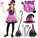 JOYIN Girls Light Up Witch Costume - Kids Halloween Set with Hat & Broom