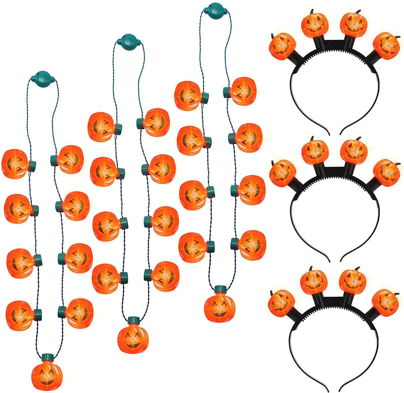 LED Pumpkin Headband and Necklace Set, 6 Pcs