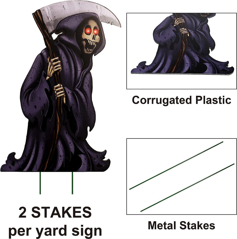 16.34" Grim Reaper Yard Stake Signs, 6 pack