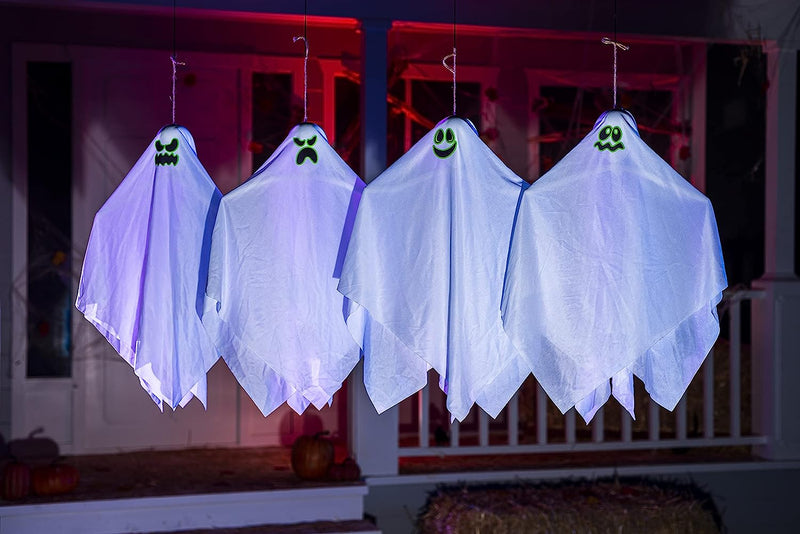 27.5in Halloween Glow-in-the-dark Hanging Ghosts, 4 Packs