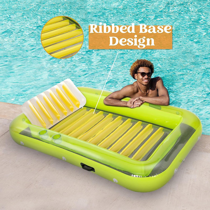 Sloosh 70in Inflatable Tanning Pool Lounge Float with Pillow, Green