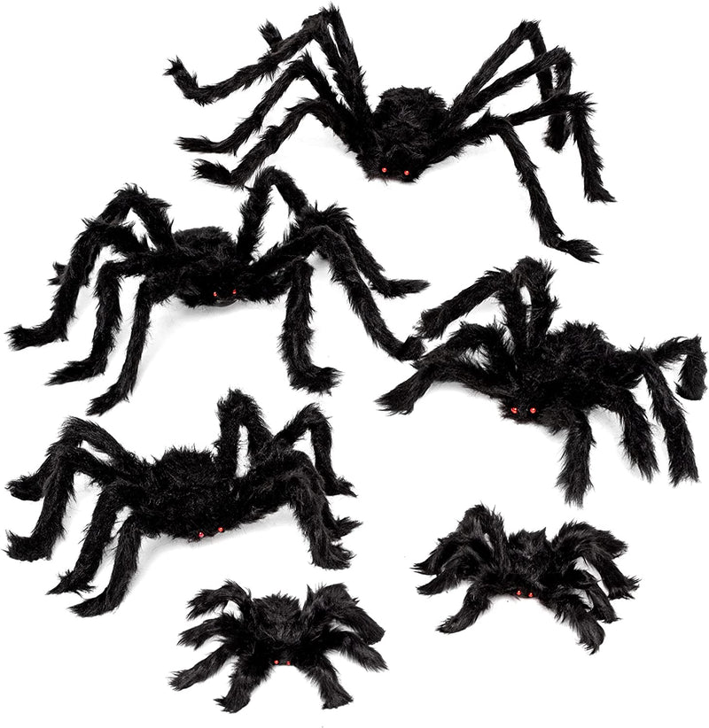 6 Pack Halloween Black Spider Set