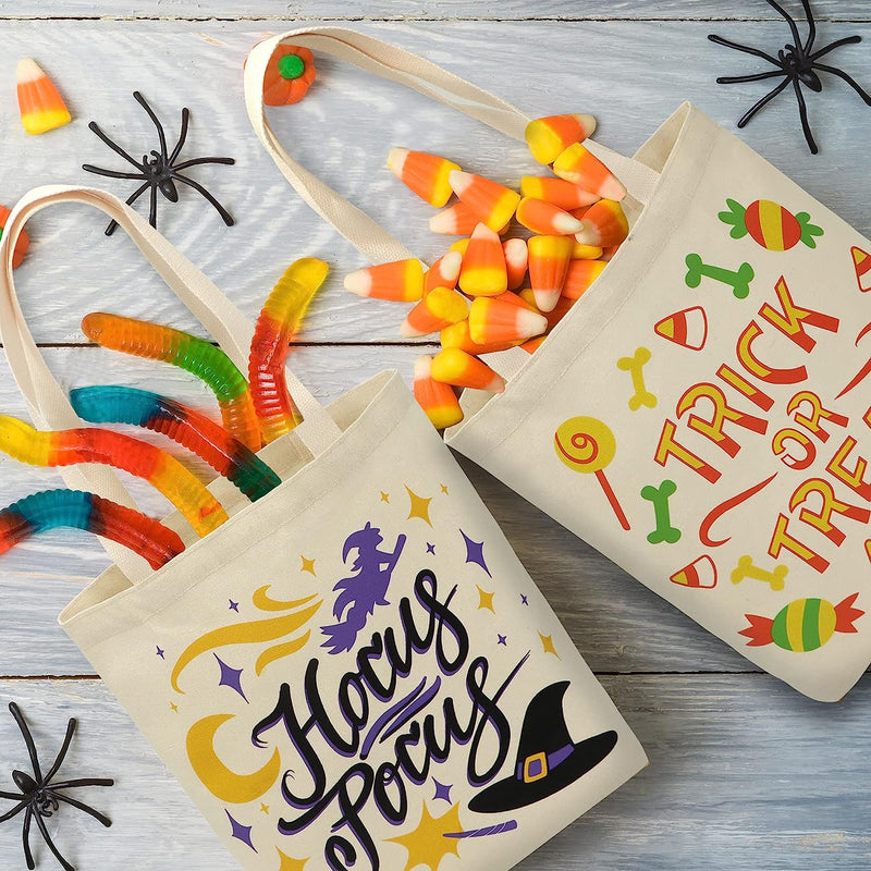 Large Halloween Canvas Tote Bags, 3 Pcs