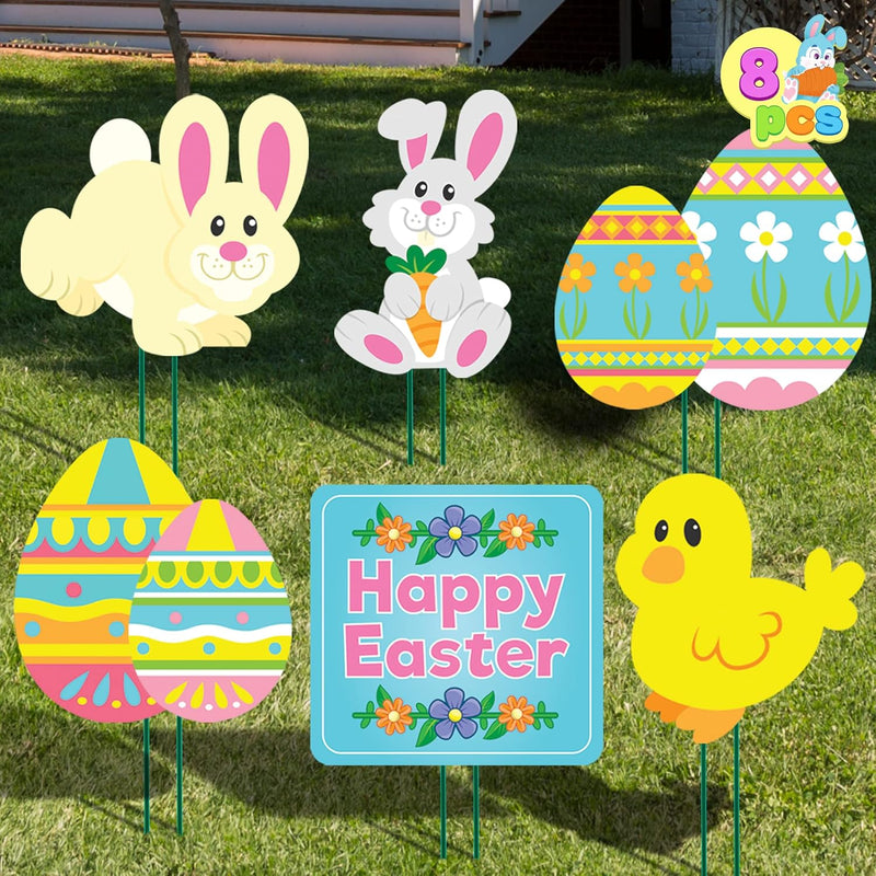 8 Pack Easter Yard Signs Decorations Outdoor Bunny