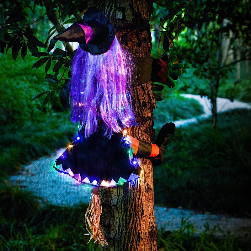 40" Light-up Witch Crashing on a Tree Halloween Decoration