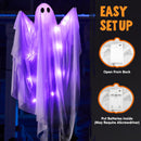 35.5” Halloween Hanging Light up Ghost with Purple LED Light