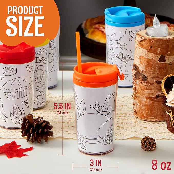 12 Pcs Thanksgiving Coloring Cup for Kids