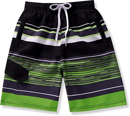 SLOOSH - Kids Swim Trunk (Black & Green Stripe)