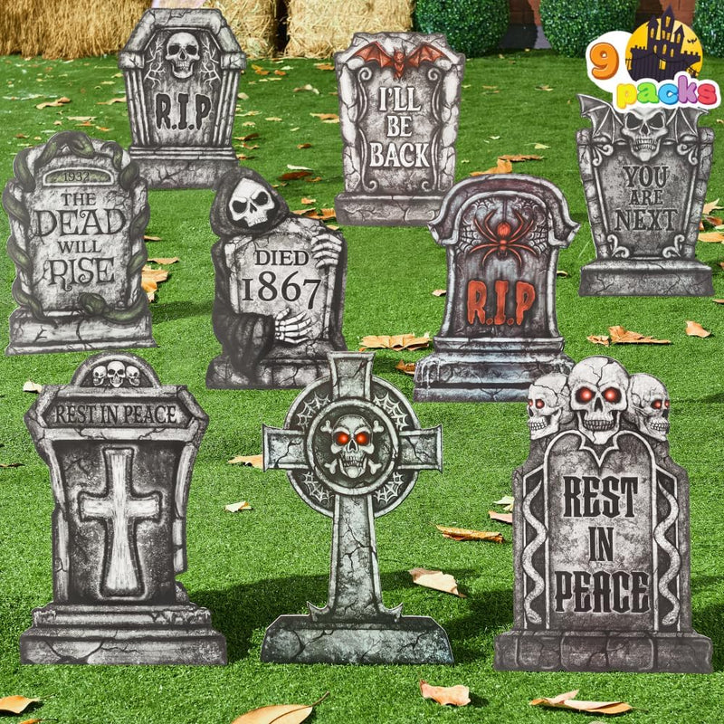 16" Halloween Tombstones Decorations,9 Pcs