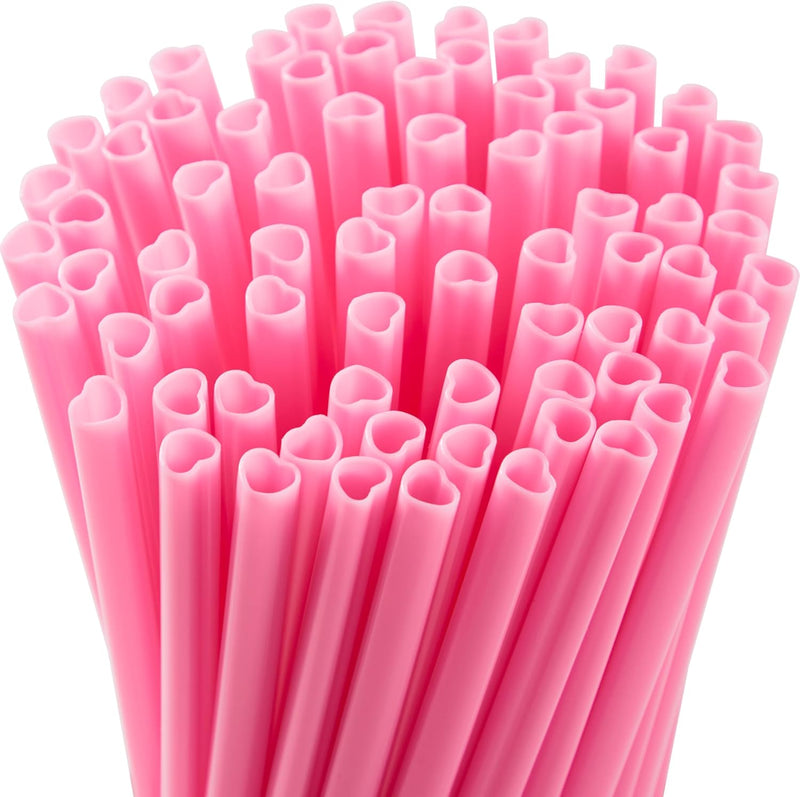 JOYIN 50 PCS Valentine Heart Shaped Pink Straws