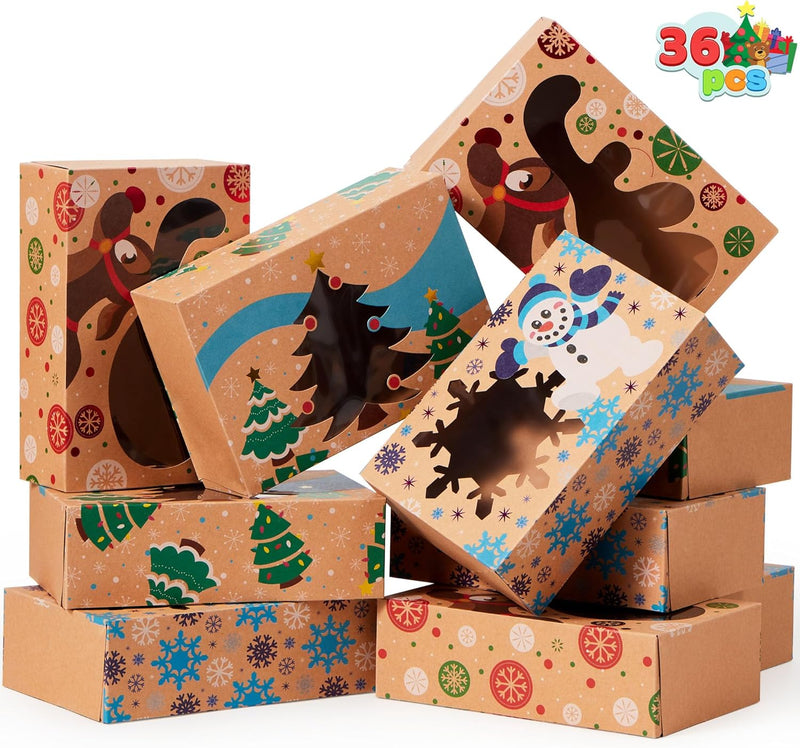 36 Pcs Foiled Kraft Christmas Cookie Boxes with Window 8.5" x 5.75" x 2.75"