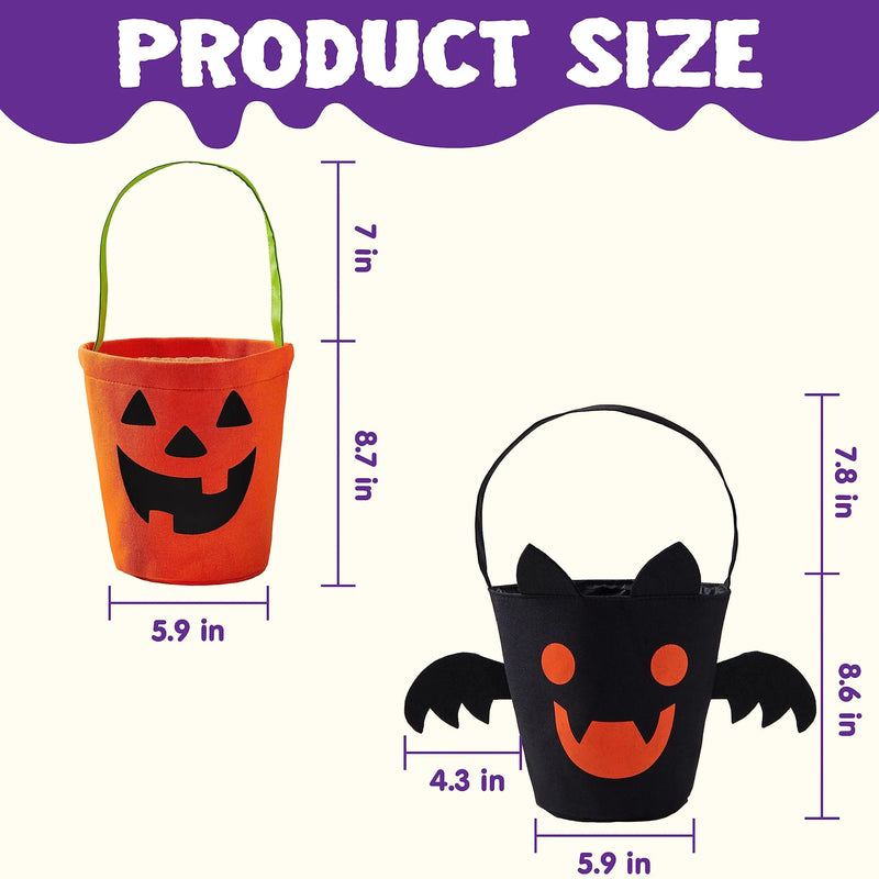 Halloween Bat and Pumpkin Candy Tote Bucket Set Reusable Felt Trick or Treat Goody Bags