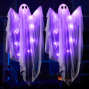 35.5” Halloween Hanging Light up Ghost with Purple LED Light