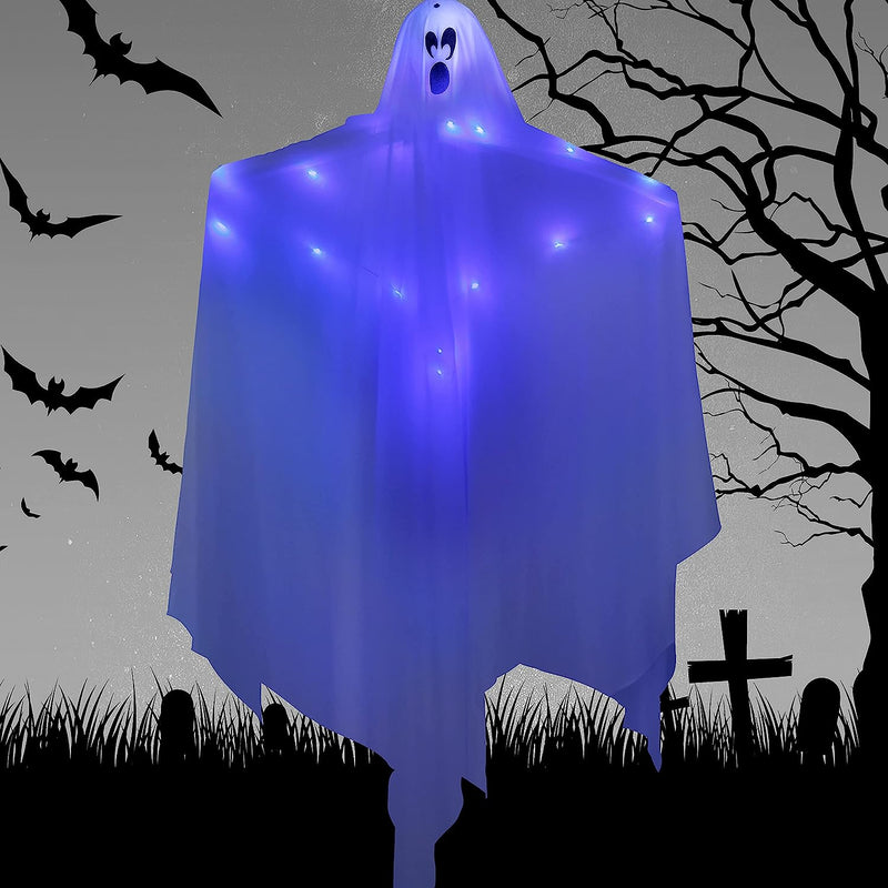 White Hanging Ghosts with Blue LED Light