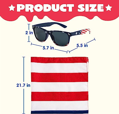 4Pcs July 4th Flag Bandanas & Sunglasses