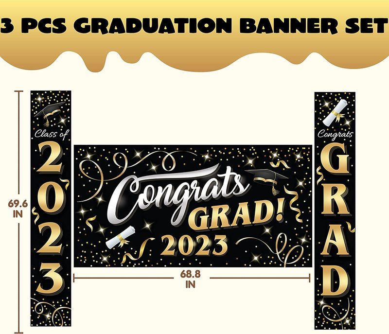 36''x70'' Congratulation Graduate Banner Backdrop + 2Pcs Hanging Banners