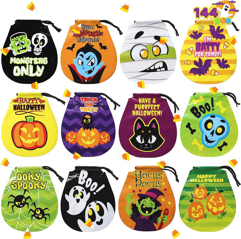 Halloween Drawstring Bags with Cute designs, 144 Pcs