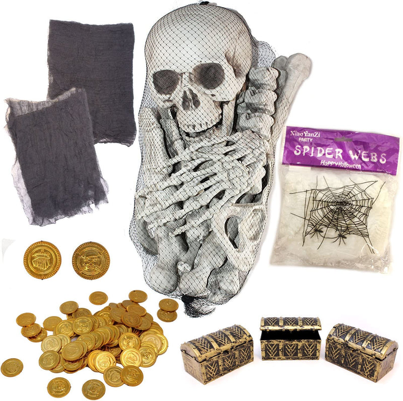 Box Of Skeleton Bones And Skull For Halloween Decorations