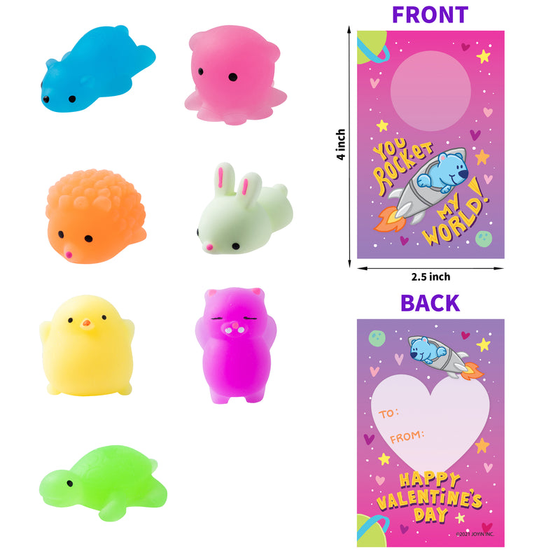 28Pcs Mochi Squishy Toys with Glow-in-The-Dark Pressure Release Kids Valentines Cards