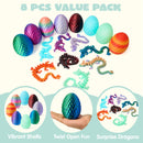 8 Pcs 3D Printed Dragon Eggs with Colorful Articulated Dragons, Easter Party Favors for Kids