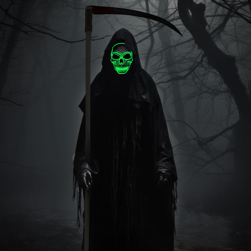 Halloween LED Skull Mask with Light Up Gloves, Green