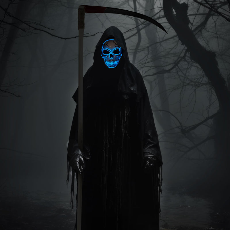 Halloween LED Skull Mask with Light Up Gloves, Blue