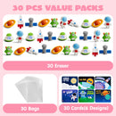 30 PCS Valentines Cards with Space Theme Erasers for Party Favor Gifts