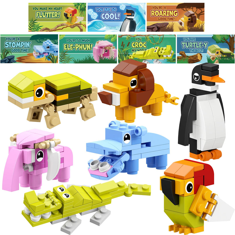 28Pcs Animal Building Blocks with Kids Valentines Cards